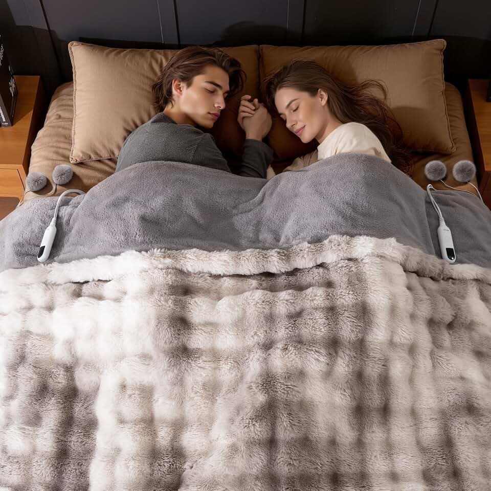 Bearhug Heated Blanket Dual Controllers, Luxurious Faux Rabbit Fur Dual-Sided Electric Blankets, King 100" x 90", 10 Heat Settings 9 Hour Auto Shut-Off, Machine Washable,Gift-Ready Elegant Packaging