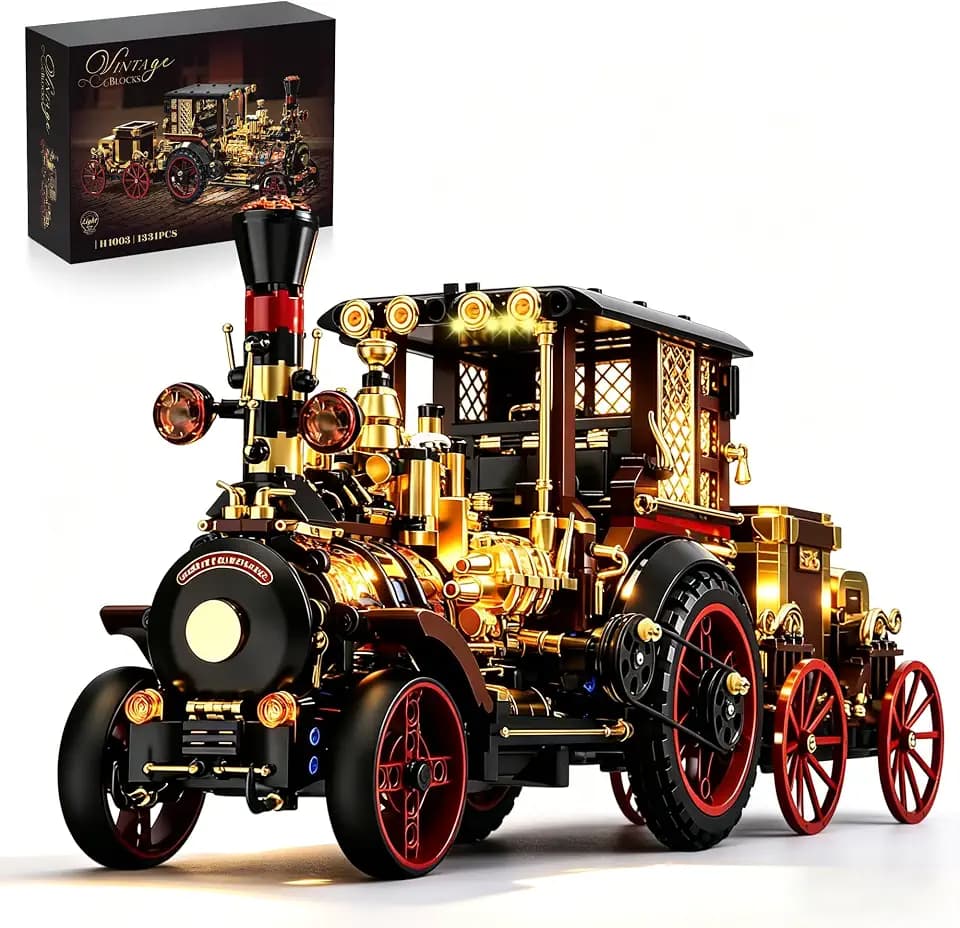 chanbrick Retro Mechanical Steam Car Building Set for Adults