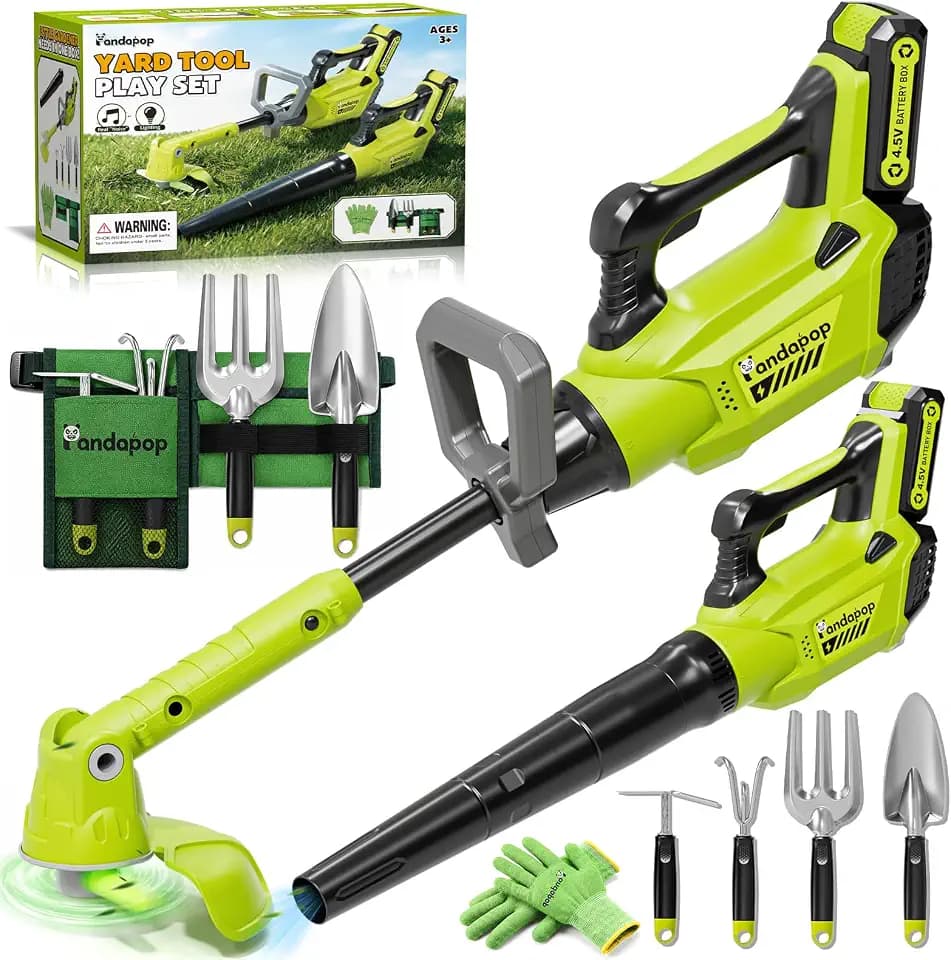 Pandapop Kids Tool Set, 2 in 1 Toy Leaf Blower & Kids Weed Wacker Toy