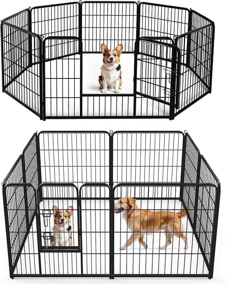 DUMOS Dog Playpen 32 Inch 8 Panels Indoor Outdoor Metal Pet Fence