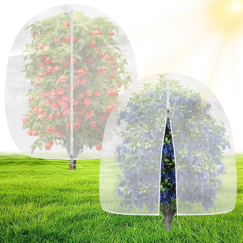 OZMI 2 Pack Bird Netting for Garden, 8 x 8 FT Blueberry Bush Netting Cover with Zipper, Drawstring Reusable Mesh Plant Protector for Shrubs Bush Fruit Tree Potted