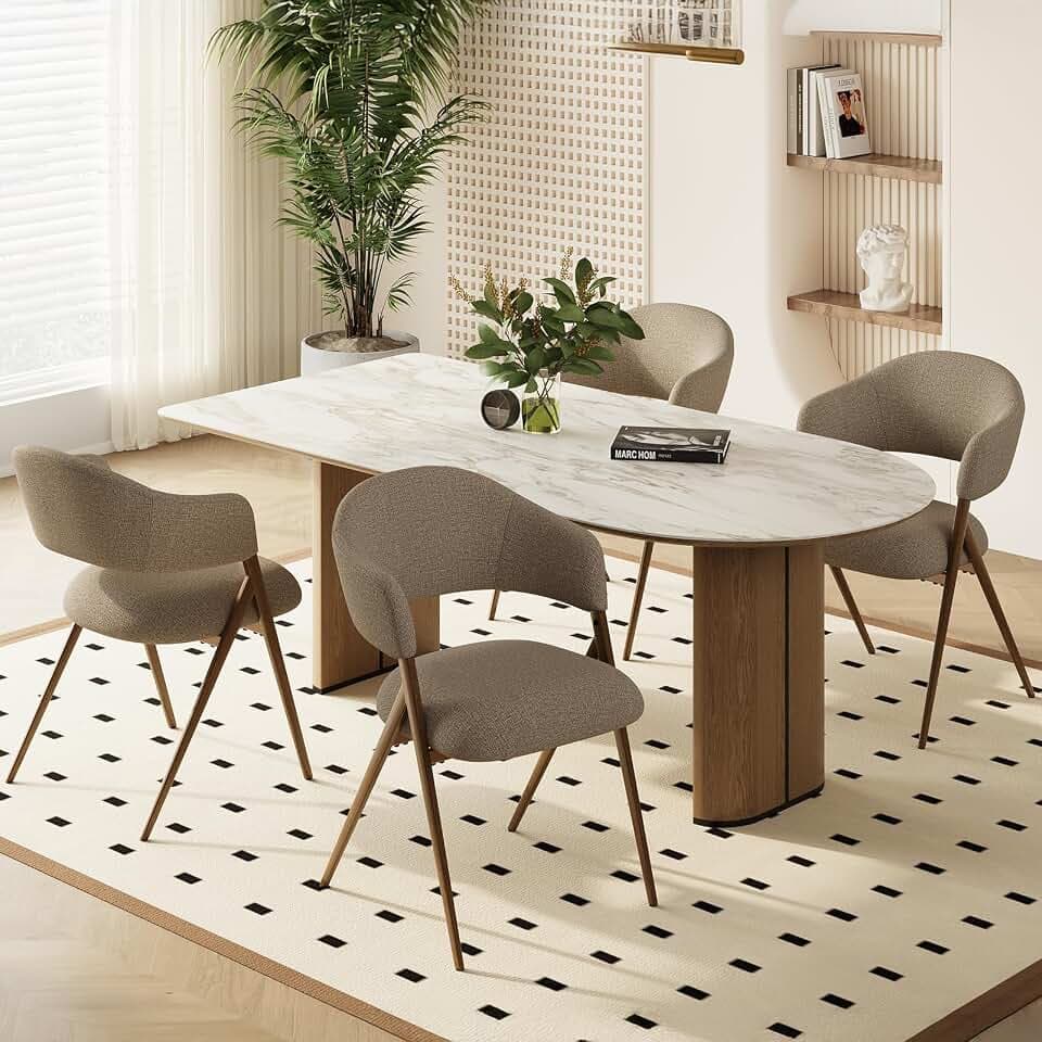 MALOL 4er Set Esszimmerstühle, Mid-Century Modern Stil, mit Eisenbeinen, offener Rückenlehne und gepolstertem Sitz, für Wohnzimmer, Schlafzimmer, Restaurant, Café, Taupe