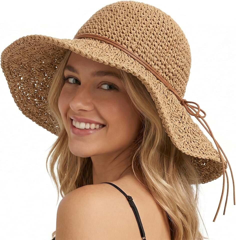 Beach Sun Straw Hats for Women Floppy Wide Brim UV Packable Summer