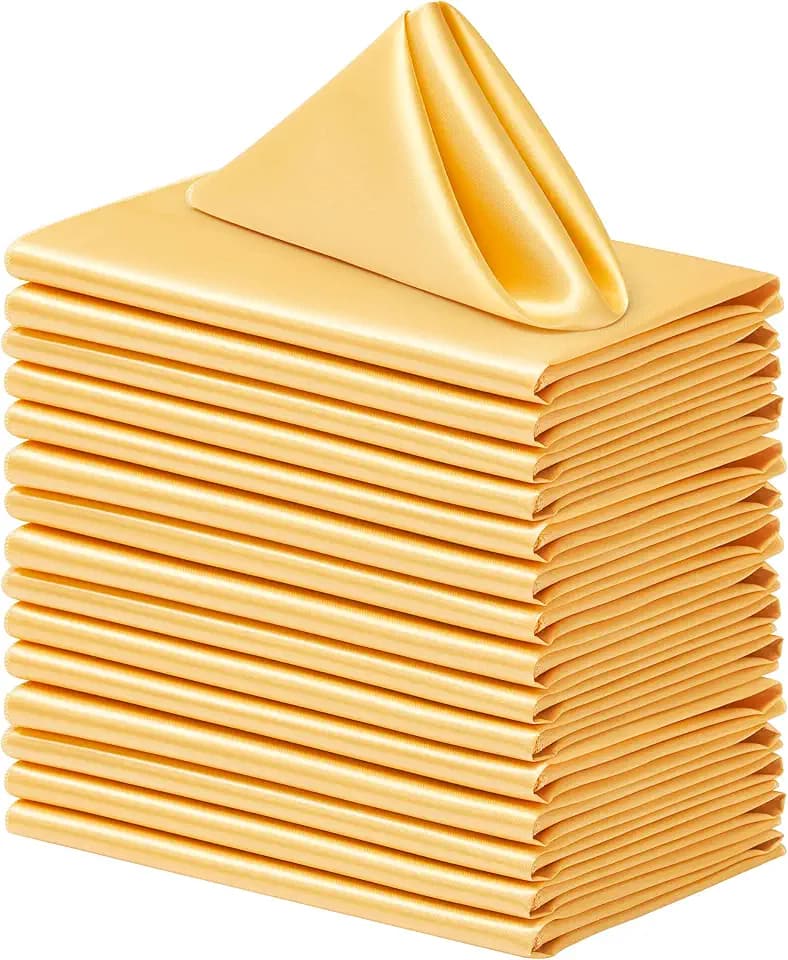 Square Satin Dinner Napkins, Gold, 20x20 Inches, 100 Pack