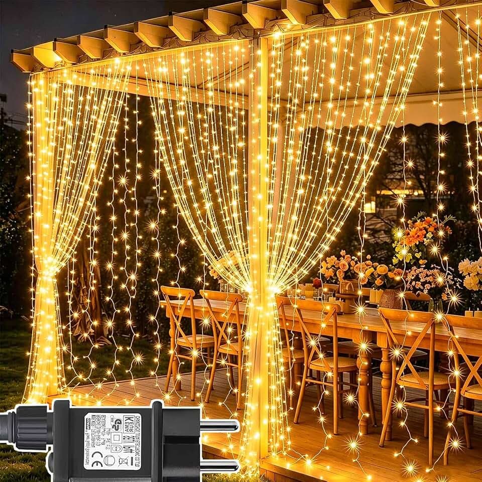 Joycome Lichtervorhang 6m x 3m 600 LED Lichterketten Vorhang mit Stecker