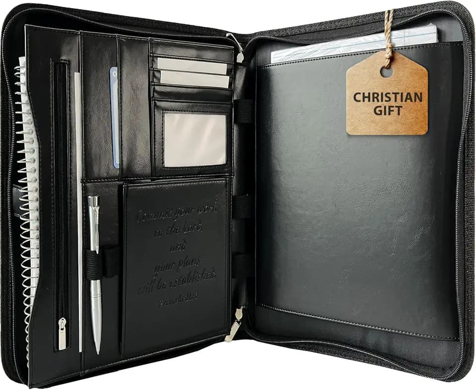Leather Portfolio for Men - Padfolio Case for Men and Women Zipper Binder