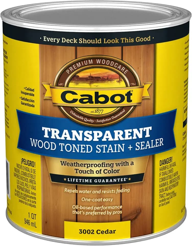 Cabot Transparent Wood Toned Stain + Sealer, Cedar, 1 Quart