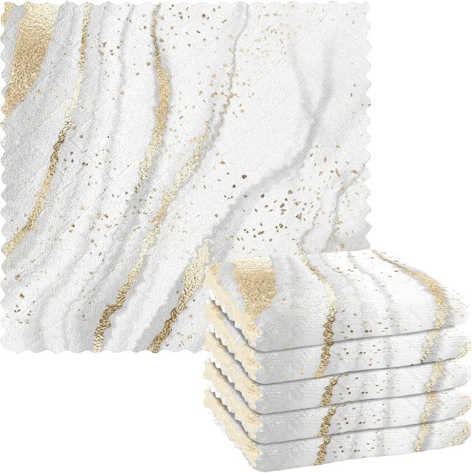 CaTaKu Kitchen Dish Cloths for Washing Dishes,Gold Marble White Dish Cloths Reusable Cleaning Cloth Washcloths Dish Rags Dish Towels for Kitchen, 6 Pack