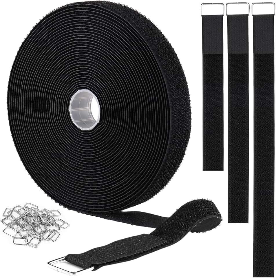 YMCRLUX 1"x64ft Hook and Loop Straps with 70 Metal Buckles, Adjustable Fastening Cable Straps, Cut-to-Length Cinch Strap, Reusable Nylon Securing Cord Ties for Organizer or Storage, 1 inch Wide, Black