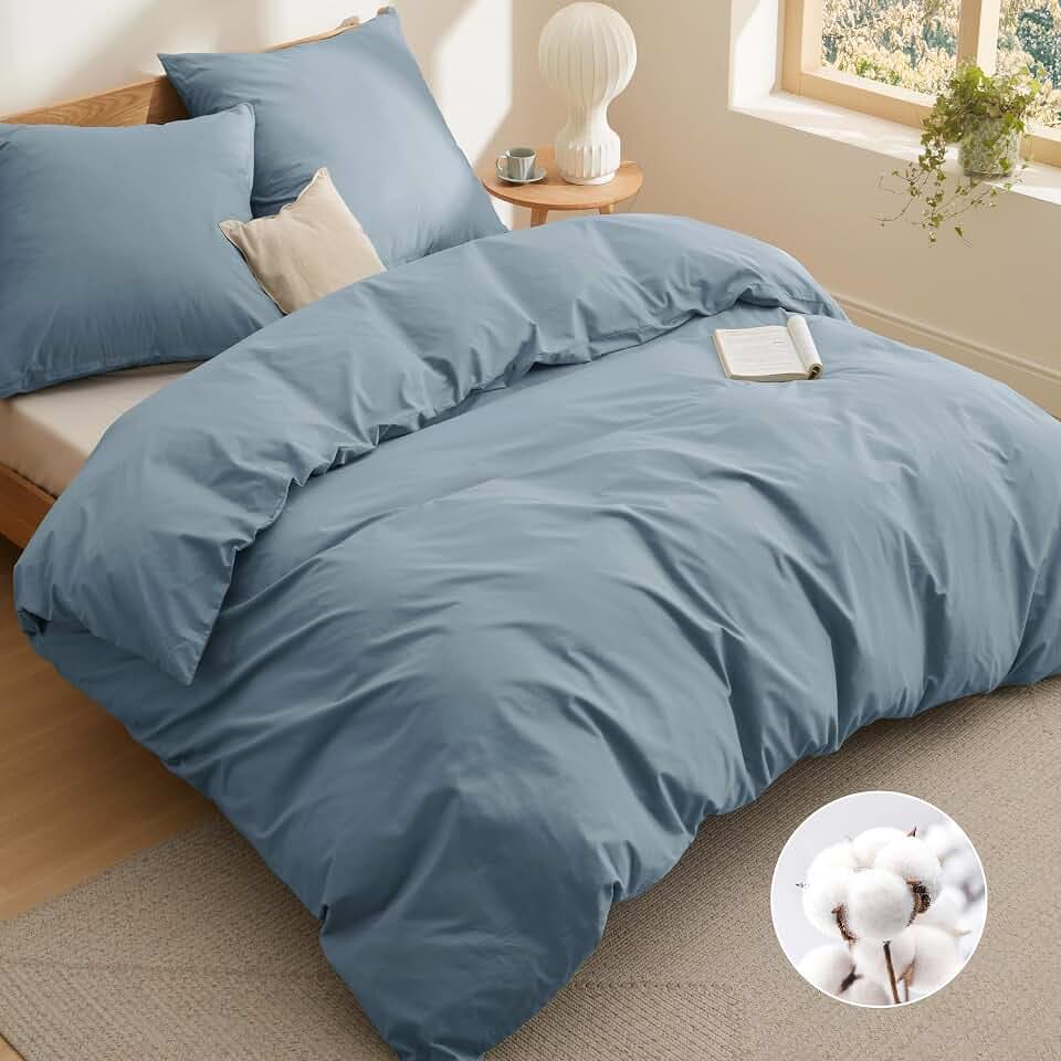 BEDSURE Bettwäsche 155x220 Baumwolle 3tlg. - Graublau Set 2x80x80 Kissen