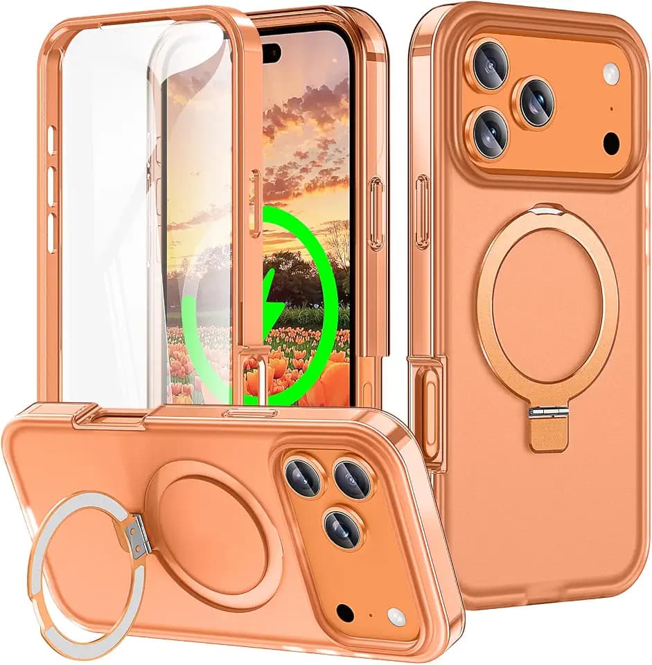 for iPhone 17 Pro Stand Case with Screen Protector-Orange
