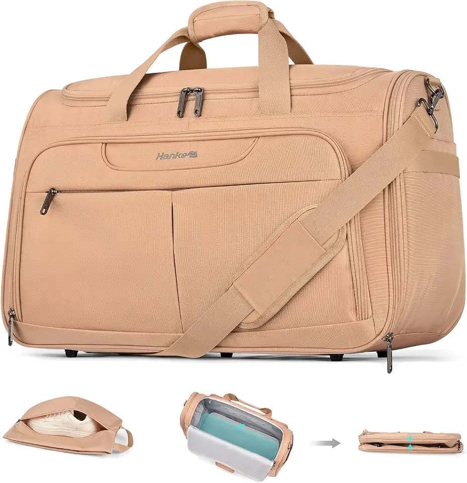 Hanke Carry On luggage Bags for Travel, Large Foldable Duffle Bag for Travel, Softside Lightweight Travel Bag Carry On Bags for Airplanes Women, Travel Tote Bags for Women Men.（Pink）