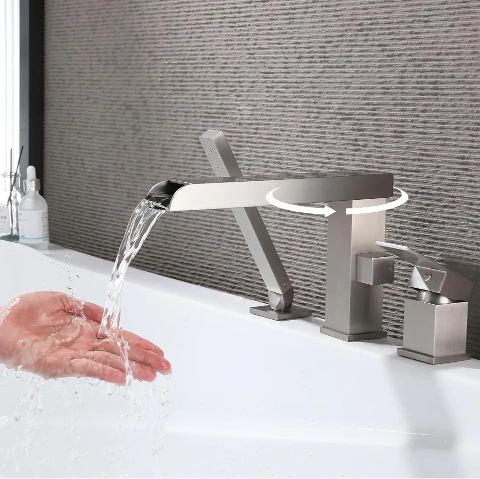 Roman Tub Faucet with Hand Shower Brushed Nickel Long Spout
