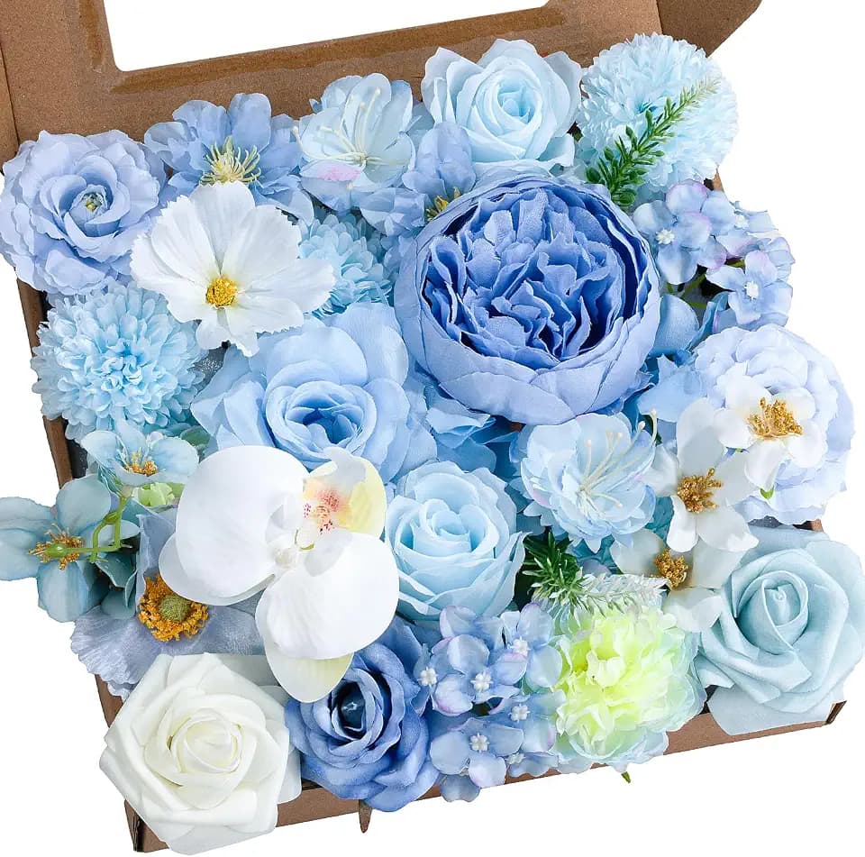 Artificial Flowers Combo Box Baby Blue Fake Flower for Wedding Decorations