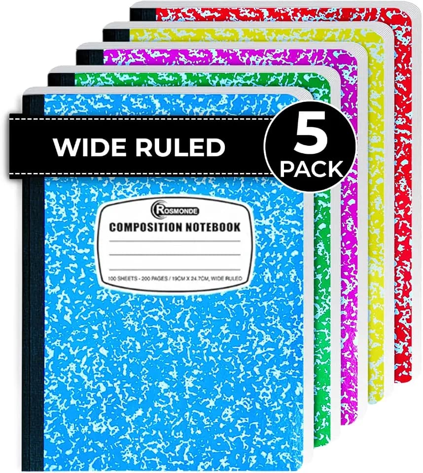 Rosmonde 5 Pack Composition Notebooks Wide Ruled, Color Marble Notebooks