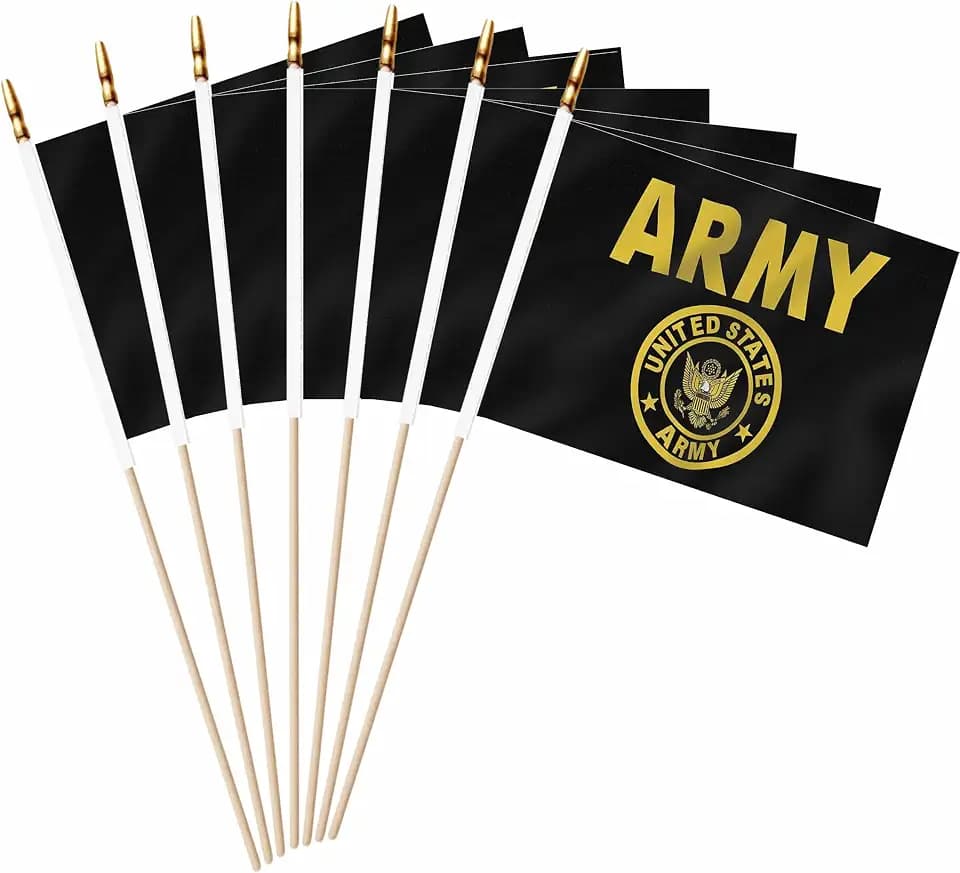US Army Gold Crest Mini Flag 5x8 Inch 20 Pack Wood Stick Handheld