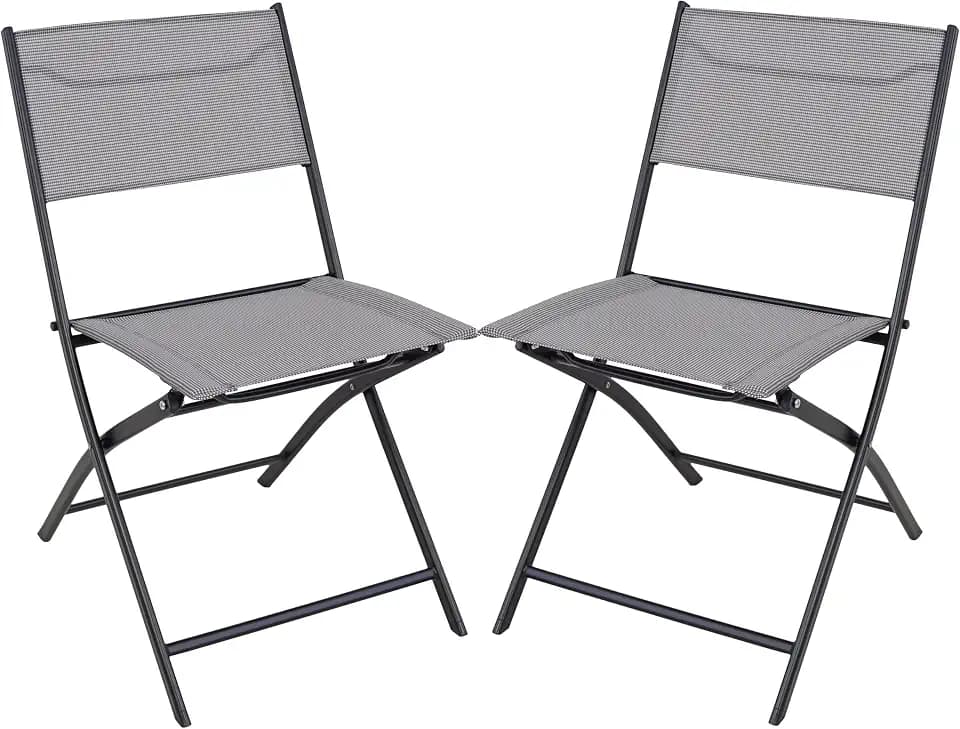 BTEXPERT 2-Piece Folding Bistro Sling Chairs, Portable Outdoor Patio Dining Set, Gray, No Assembly