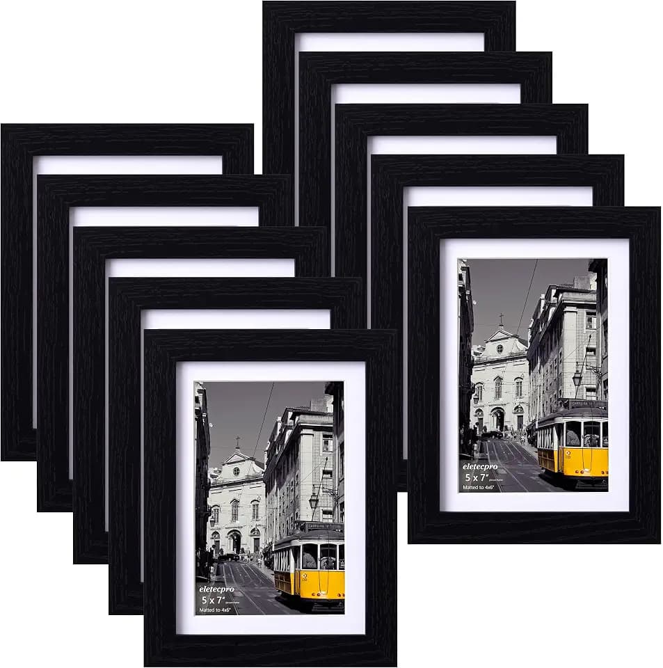 eletecpro 5x7 Picture Frames, Acrylic Cover, Black, Set of 10