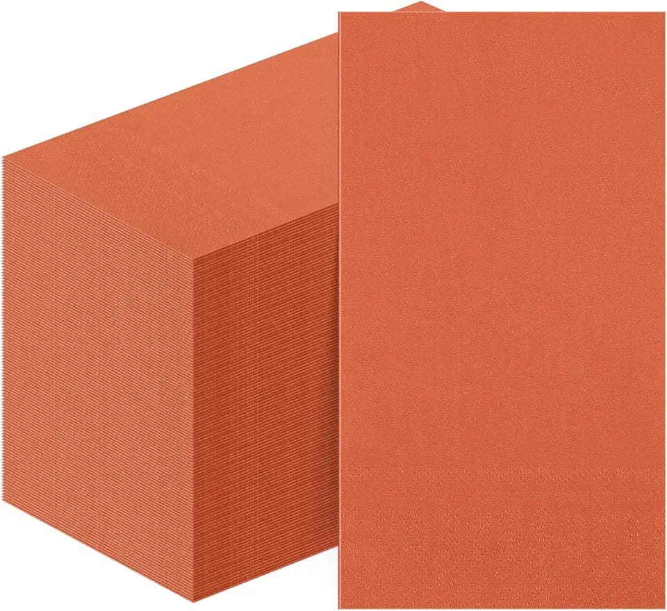 Teling 50 Pcs Fall Paper Napkins Disposable Thanksgiving Dinner Cocktail Napkins Autumn Hand Towels for Home Bathroom Kitchen Holiday Party Supplies Tableware Decorations (Terracotta)