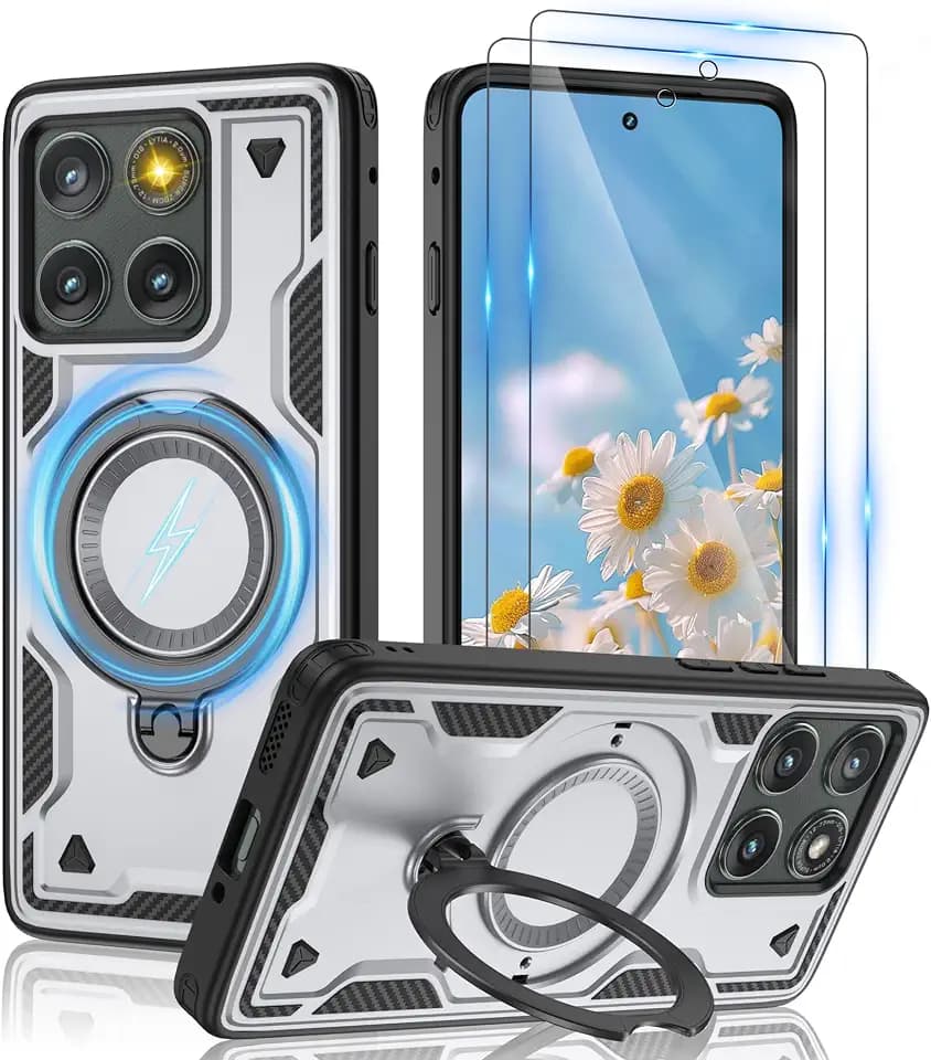 Gritup for Moto Edge 5G 2025 Magnetic Case,Compatible with MagSafe & [HD Screen Protector×2],Metal Rotated Kickstand,Military Grade Shockproof Protective,Moto Edge 5G 2025,Gray