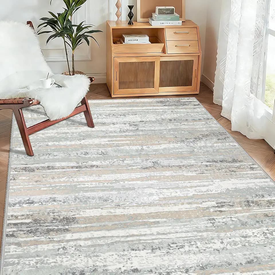 Teppich Läufer Flur 120x180 cm, Leichter Kurzflor Küchenteppich, Waschbarer Teppich, rutschfest Küchenläufer, Teppich Flur, Beige Teppich Läufer für Wohnzimmer, Küche, Diele, Eingang, Balkon