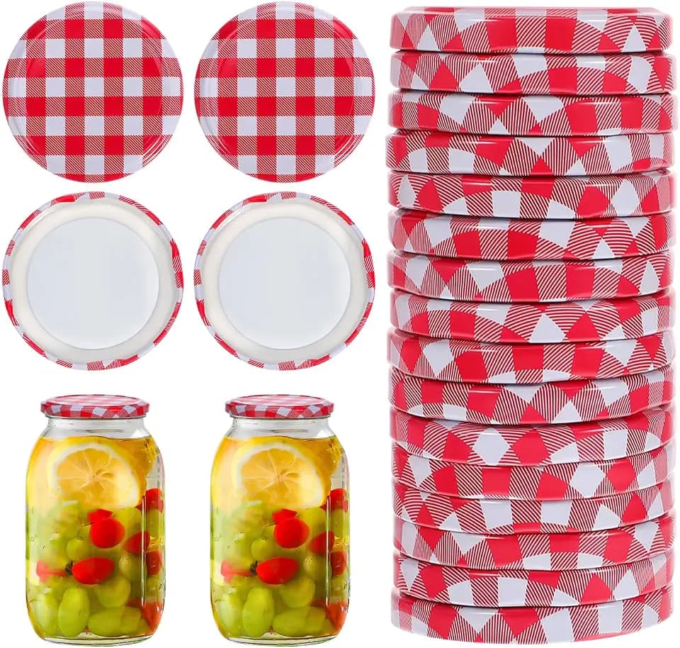 iplusmile 40 Stück Schraubdeckel TO 63 (Ø 63mm) - Rot Kariert Twist Off Deckel für Einmachgläser & Marmeladengläser - Ersatzdeckel aus Metall für Sturzgläser, Pesto, Honig & Gelee
