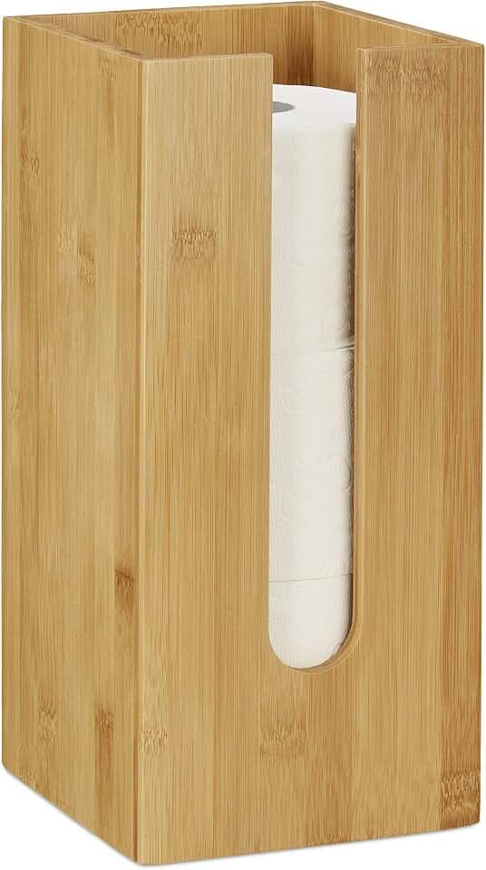 Relaxdays Toilettenpapierhalter stehend, für 3 Rollen, Toilettenpapier Aufbewahrung, Bambus, HBT 33 x 15 x 15 cm, Natur