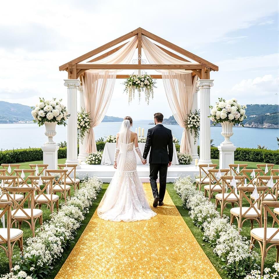 Gold Aisle Runner for Wedding Ceremony 4FTx15FT Glitter Aisle Runners Sparkle Carpet Runner for Parties Outdoor Wedding Walkway Rug for Birthday Reception Prom Decorations