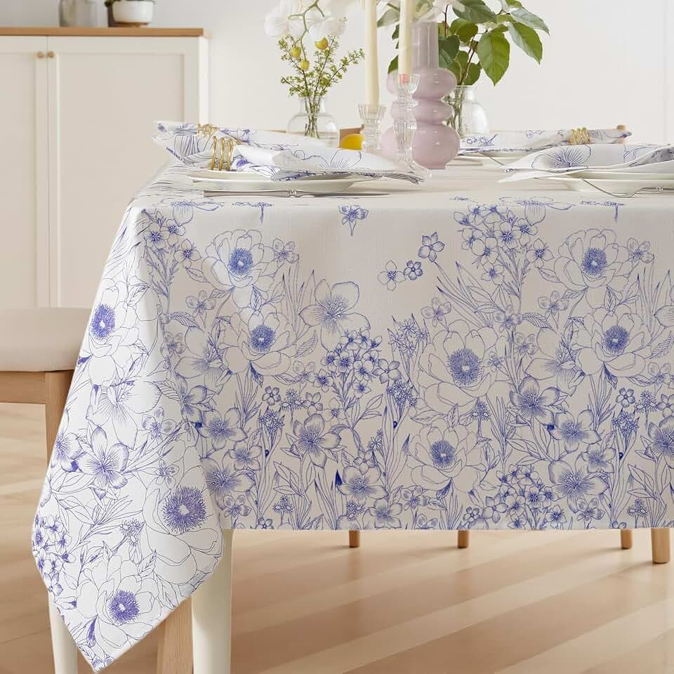 SASTYBALE Pastoral Wildflowers Tablecloth Rectangle, Blue, 52 x 70 Inch
