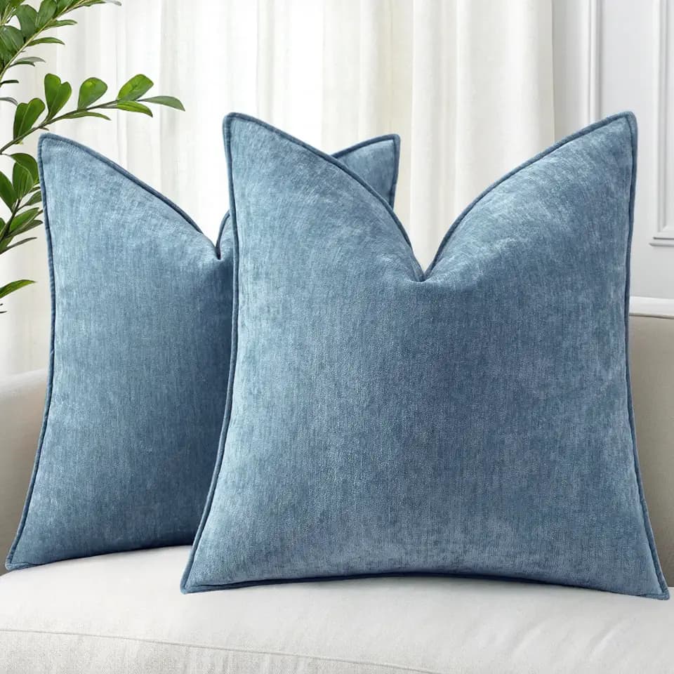 decorUhome Chenille Blue Grey Velvet Throw Pillow Covers 20x20 Set of 2