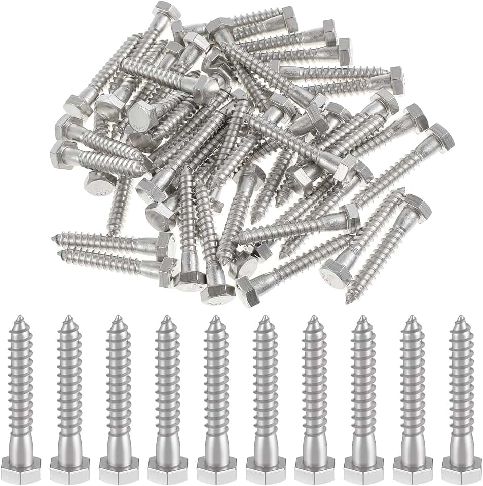 Zonon 50 Pcs 3/8" X 2" 304 Stainless Steel Lag Screw for Wood, Silver