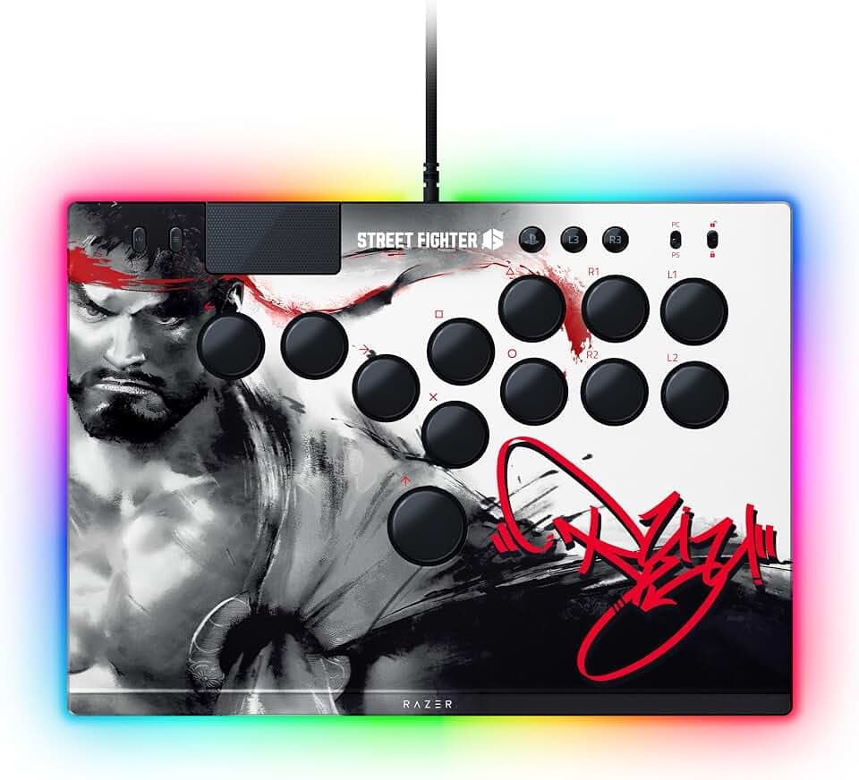 Razer Kitsune Ryu Edition - Optischer Arcade-Controller für PS5 und PC - Layout mit 4 präzisen Bewegungstasten - Flache lineare optische Switches - Dünnes, portables Gehäuse | Ryu Ed.