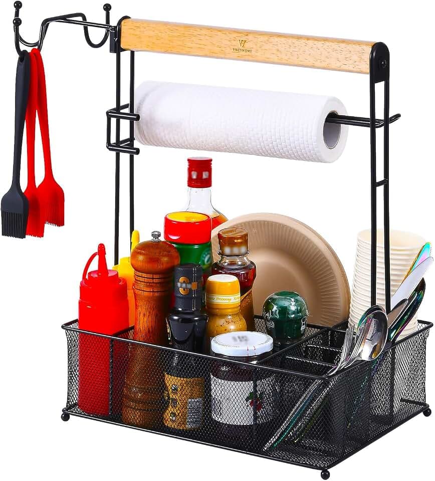 VIKEYHOME Grill Caddy, Picnic BBQ Organizer for Camping