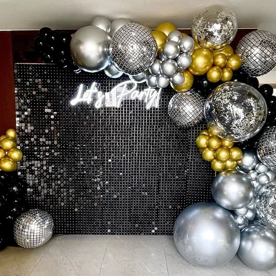 Shimmer Wall Panel Sequin Wall Backdrop Halloween Backdrop Black Backdrops 24-Packs Glitter Bling Background for Bachelorette Parties Advertising Signs