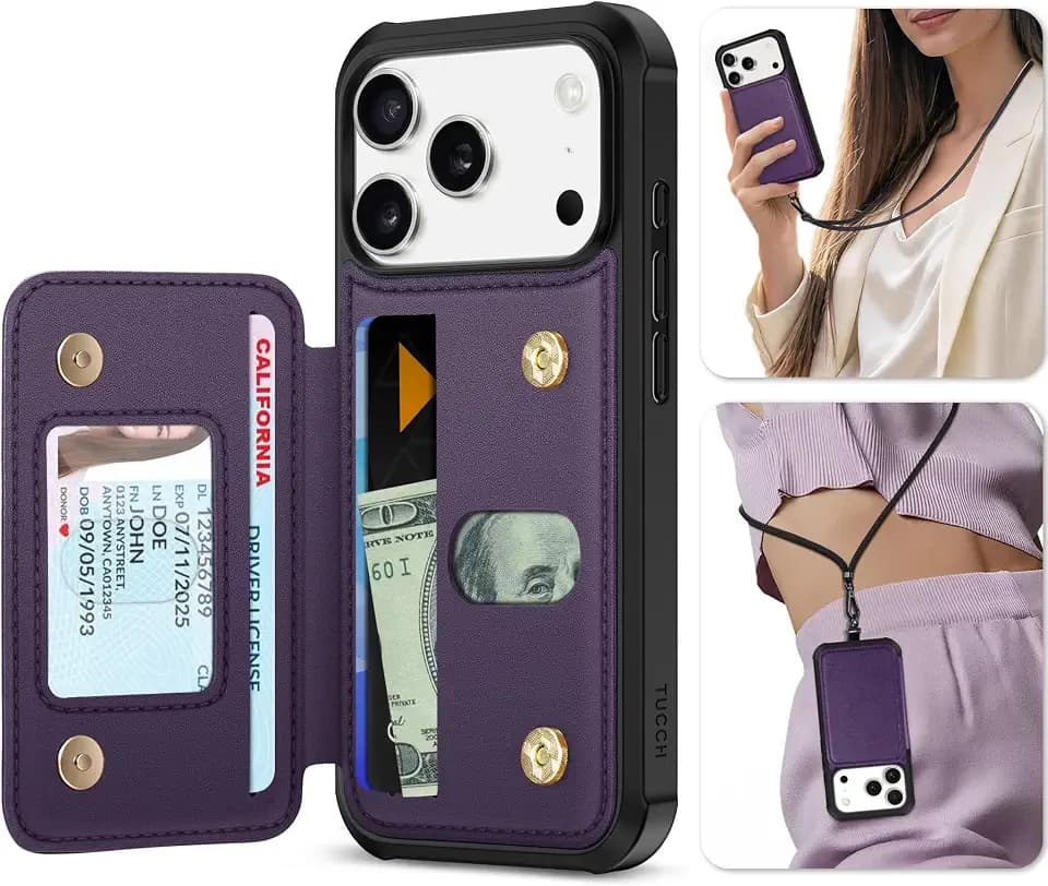TUCCH Klapphülle für iPhone 18 Pro und iPhone 17 Pro (6,3"), Dunkelviolett