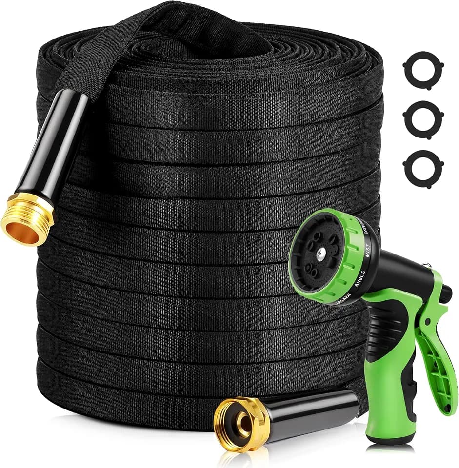 100FT Non-Expandable Garden Hose Lightweight Flexible Water Hose With Sprayer Nozzle High Pressure Kink Resistant & Leakproof Durable Portable For Yard Garden Lawn