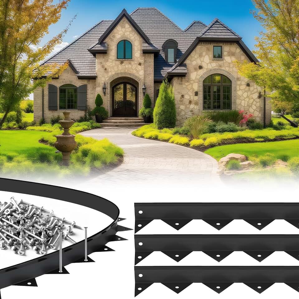 Pushglossy 10 Pcs Total 32.81ft Metal Paver Edging for Paver Projects Each 39.37" L x 1.2" H Black Bendable Metal Strips Yard Landscape Lawn Edging Border Pathway Divider for Lawn, Garden, Yard