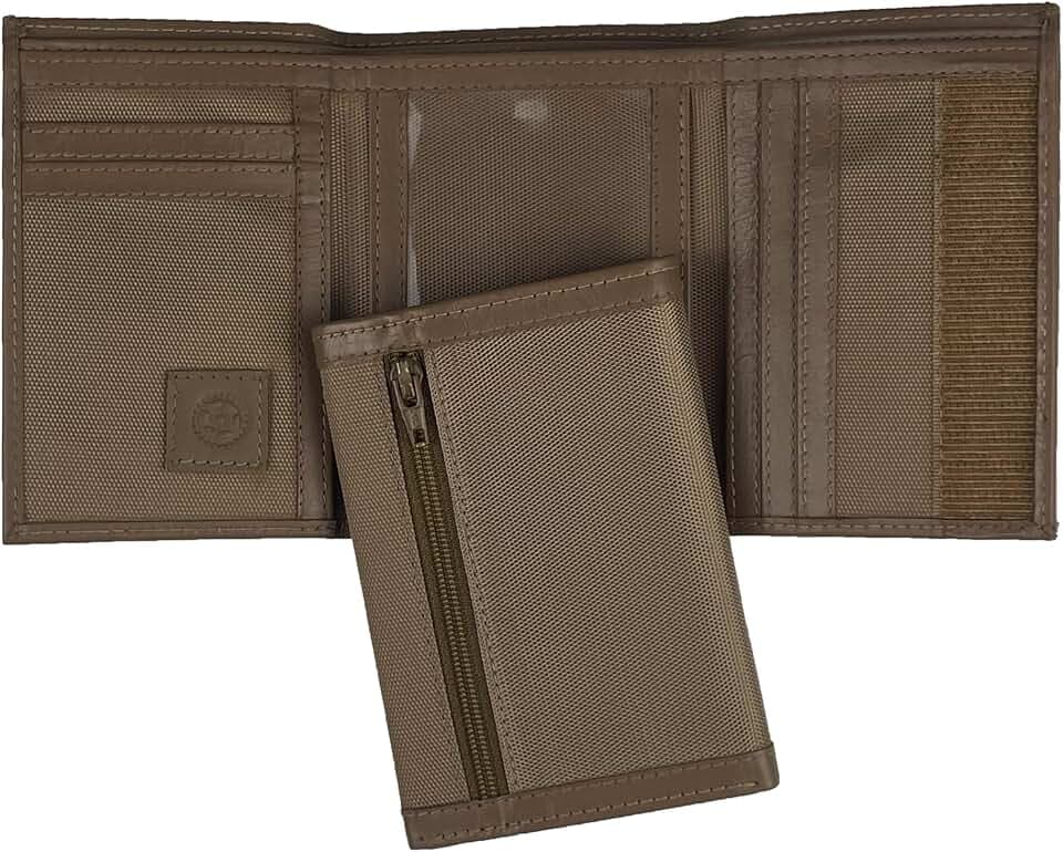 Men's Nylon Trifold Wallet w/ Leather Trim & ID Window (Coyote Brown)