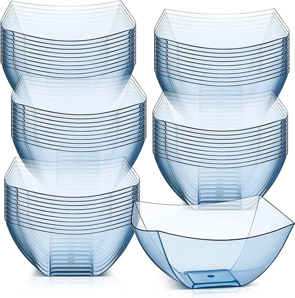 Tanlade 50 Pcs Square Plastic Serving Bowls Disposable Salad, Blue, 8 oz