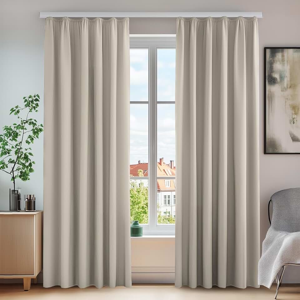 Deconovo Vorhänge Wärmeisolierend mit Kräuselband Sichtschutz Curtain Creme