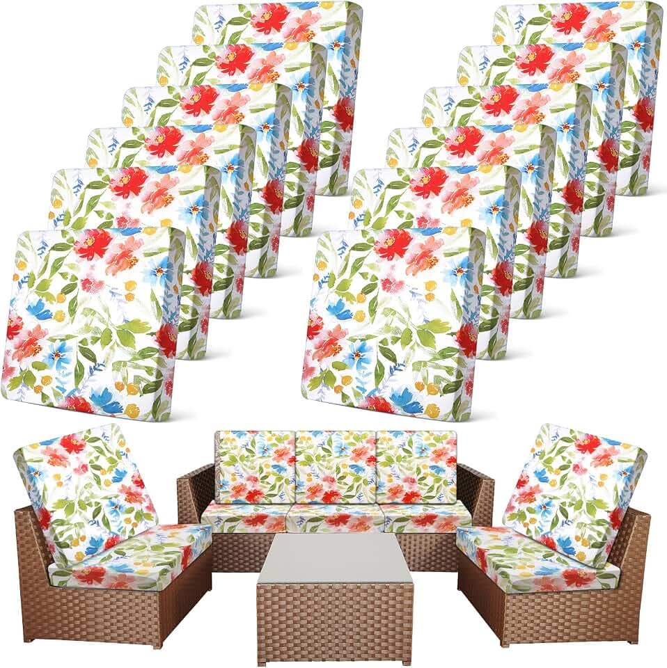 Newwiee 12 Pc Patio Stretch Cushion Covers,Watercolor,Flower