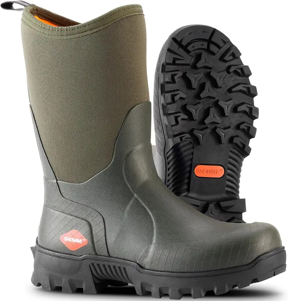 Showave Men's Rubber Boots Waterproof Rain Boots Mud Boot Comfy Sports Sole