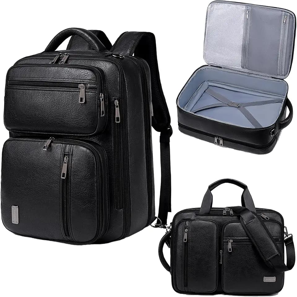 weiatas 3-in-1 Vegan Leather Convertible Laptop Bag for Men Women, Expandable Travel Backpack Work Briefcase Messenger Bag