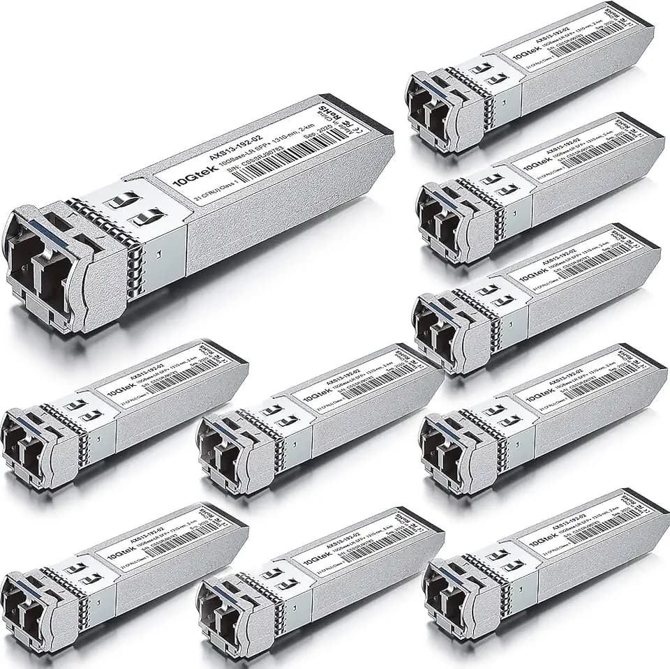 10Gtek 10GBase-LR Lite SFP+ IR Transceiver, 10G 1310nm SMF LC Fiber Optic Module, 1.4km, for Cisco SFP-10G-LRM2, Meraki, Ubiquiti UniFi, Mikrotik, Netgear AXM764, Supermicro, TP-Link, Pack of 10