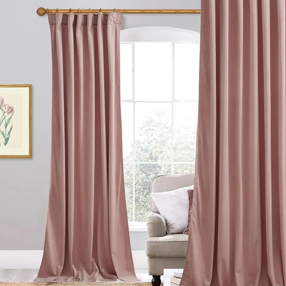 StangH Dusty Pink Velvet Curtains for Kids W52 x L108 inches 1 Panel