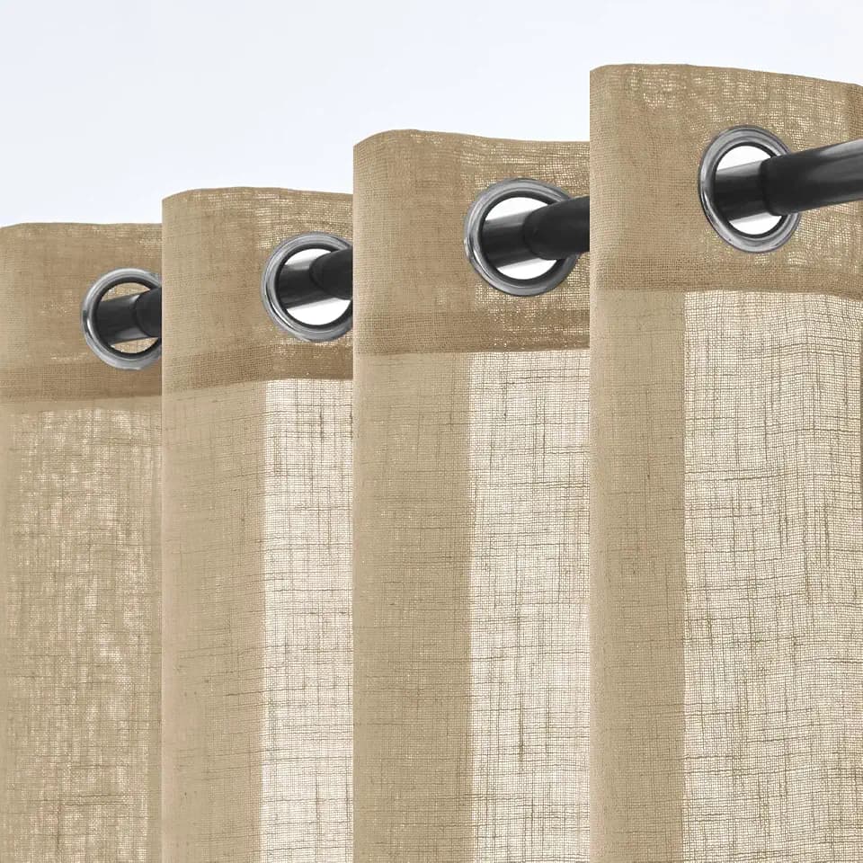 Woaboy Leinen Gardinen Beige Vorhänge Wohnzimmer Halbtransparent mit Ösen Stores Gardine Leinenoptik Schlafzimmer Modern Ösenvorhang Schlaufengardinen 2er Set 140x200cm (BxH) Beige