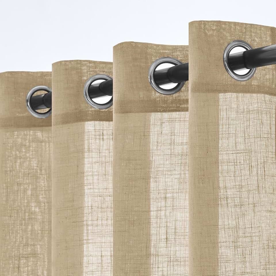 Woaboy Leinen Gardinen Vorhänge Halbtransparente Ösen Set 140x245cm Beige