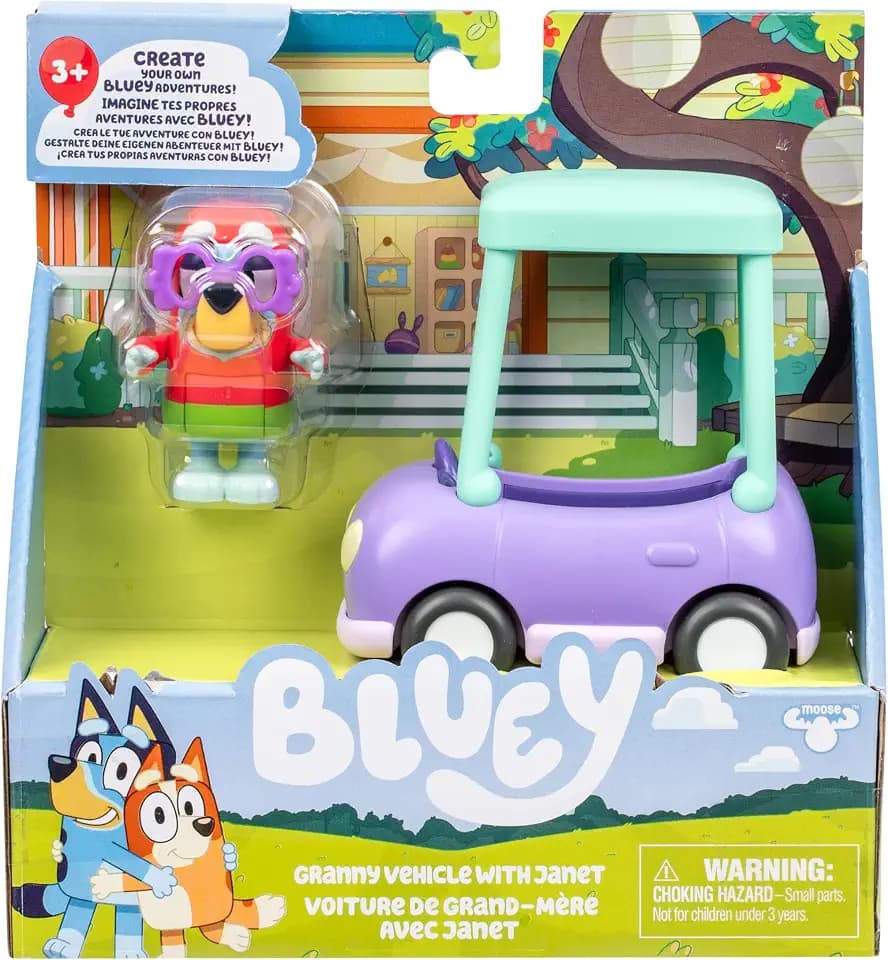 Bluey Granny Toddler Toy Car, 3-Inch Articulated Janet