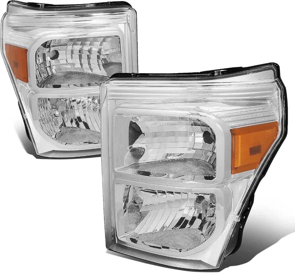DNA MOTORING HL-OH-FSU13-CH-AM Chrome Amber Headlights Replacement Compatible with 11-16 F-250 / F-350 / F-450 / F-550 Super Duty