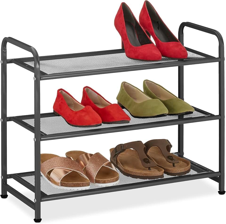 Relaxdays Schuhregal Metall Schuhablage, 3 Ablagen, schwarz
